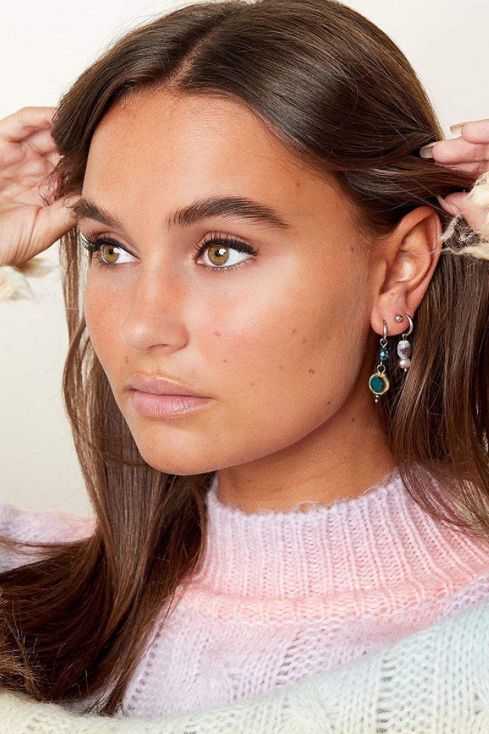 Ohrringe mit farbigem Charm klein Silber Edelstahl h5Bild2